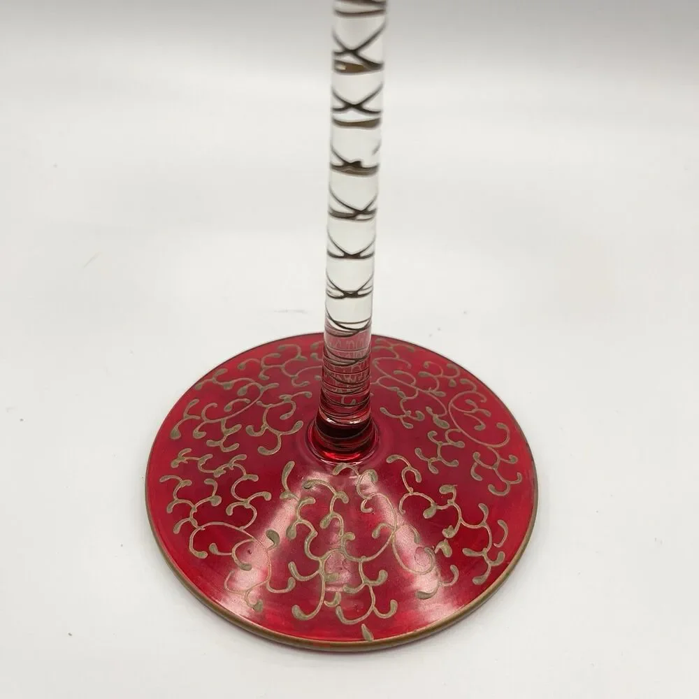 Pier 1 Jubilee Taper Candle Holder Ruby Red Gold Scroll 9 1/2